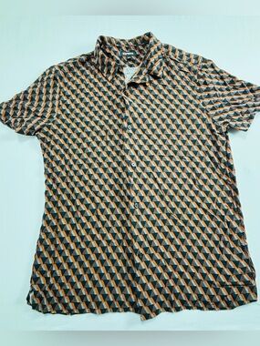 Express Men’s Short Sleeve Geometric Print Shirt - Black & Orange